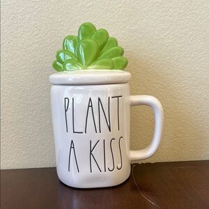 Rae Dunn 'Plant A Kiss' Mug with Green Succulent Lid